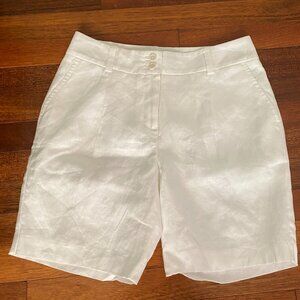 NWT! Talbots Classic Linen Pleated White Shorts 2P